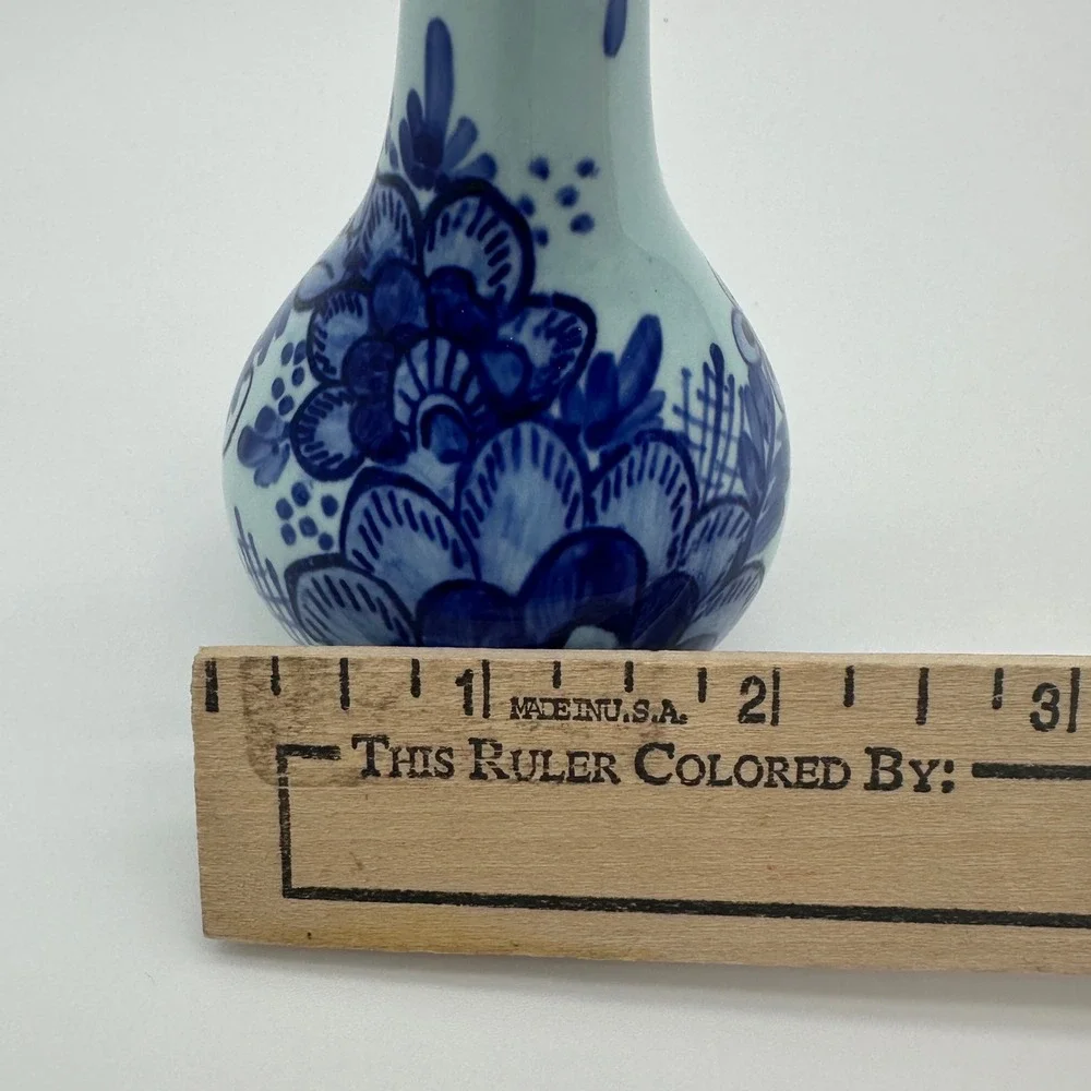 Michelotti Delft Blue Bud Vase Hand Painted Holland Floral Porcelain 6 Inch